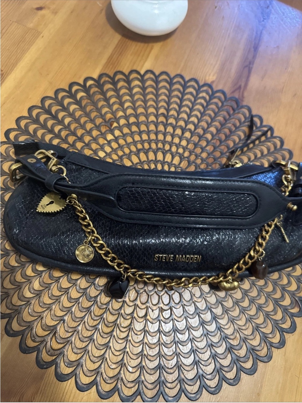 Steve Madden Black Shoulder Bag with Gold Charm Chain